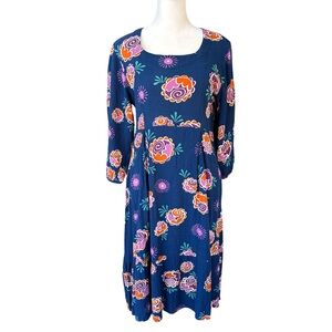 Gudrun Sjoden Floral Print Tunic Dress Blue/Orange/Purple S